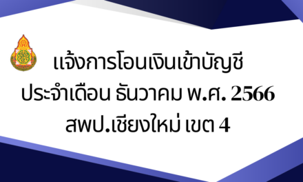 แจ้งการโอนเงินเข้าบัญชี ประจำเดือน ธันวาคม พ.ศ. 2566