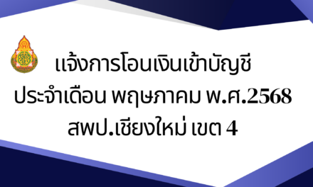 แจ้งโอนเงินเข้าบัญชี ประจำเดือน พฤษภาคม 2568