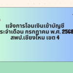 แจ้งการโอนเงินเข้าบัญชี ประจำเดือน กรกฎาคม พ.ศ.2568