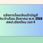 แจ้งการโอนเงินเข้าบัญชี ประจำเดือน สิงหาคม พ.ศ.2568