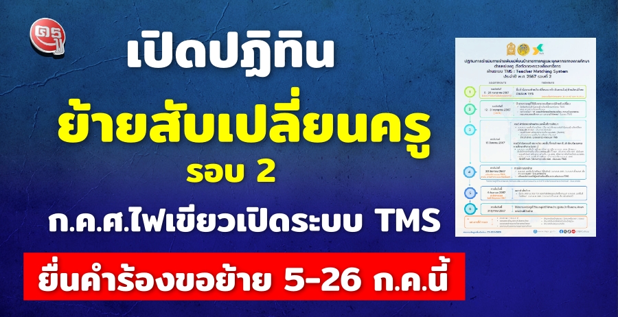 ปฏิทินการย้ายสับเปลี่ยนครูคืนถิ่น TMS ประจำปี พ.ศ. 2567 รอบ 2