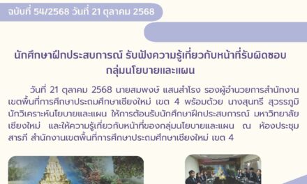 นักศึกษาฝึกประสบการณ์ รับฟังความรู้เกี่ยวกับหน้าที่รับผิดชอบกลุ่มนโยบายและแผน