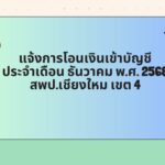 แจ้งการโอนเงินเข้าบัญชี ประจำเดือน ธันวาคม พ.ศ.2568